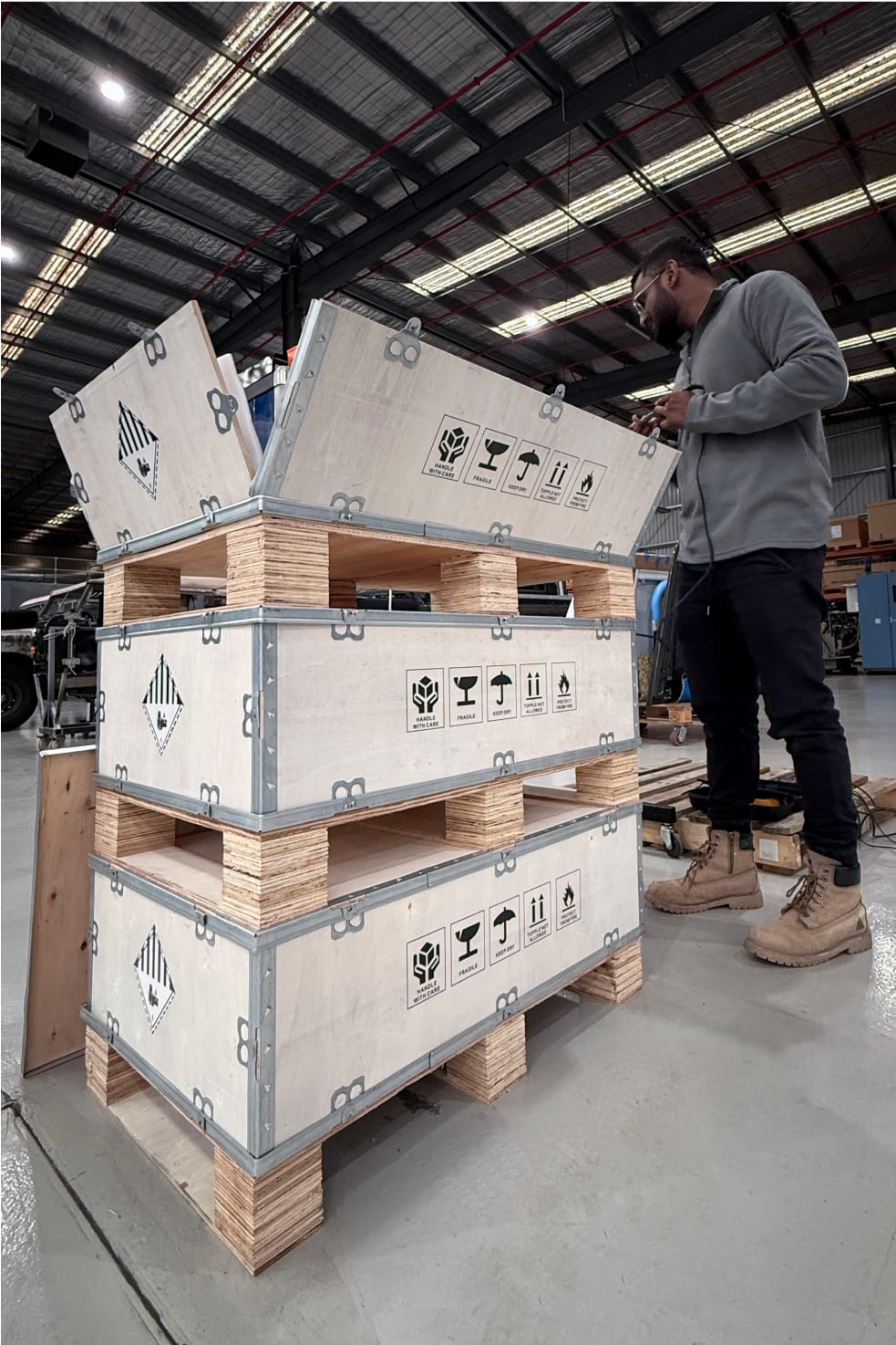 Battery cell stack on the workshop bench