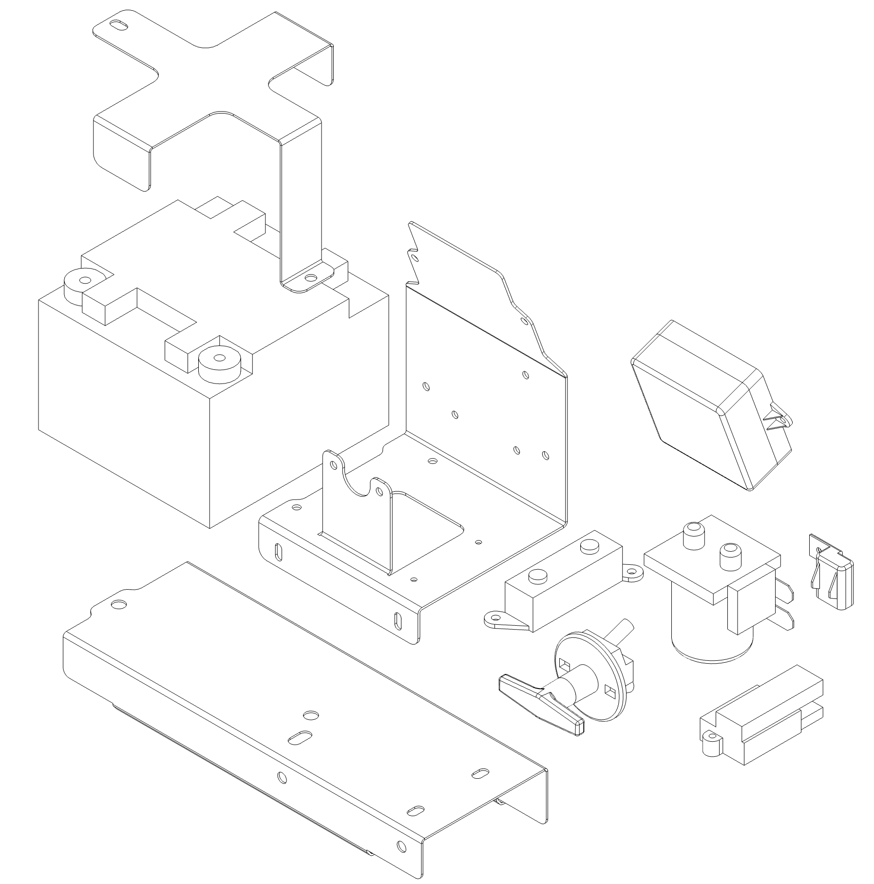 Exploded view of the 12V auxiliary pack showing internal components