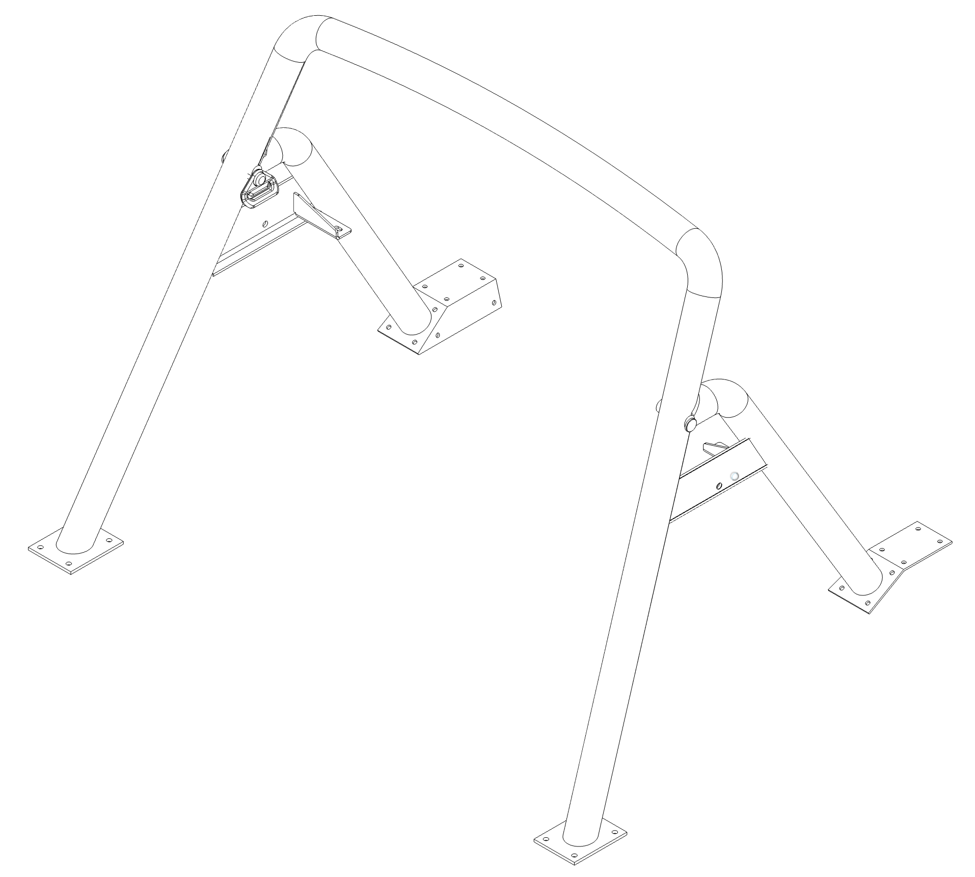 Fusion 360 drawing of the bespoke seatbelt hoop, three-piece hinge pivot, and machined boss