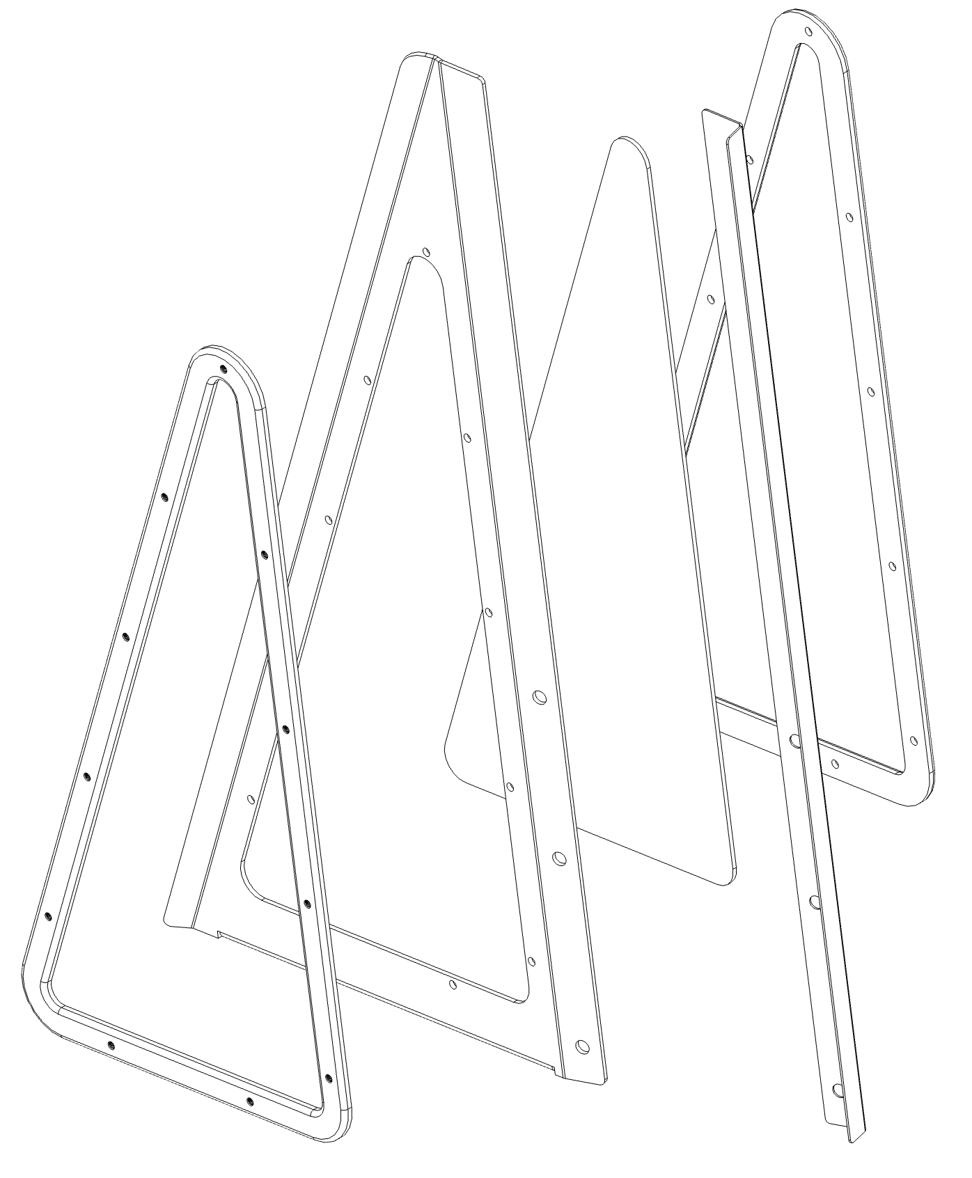 Exploded view of the side-screen panels showing tensioning and mount components