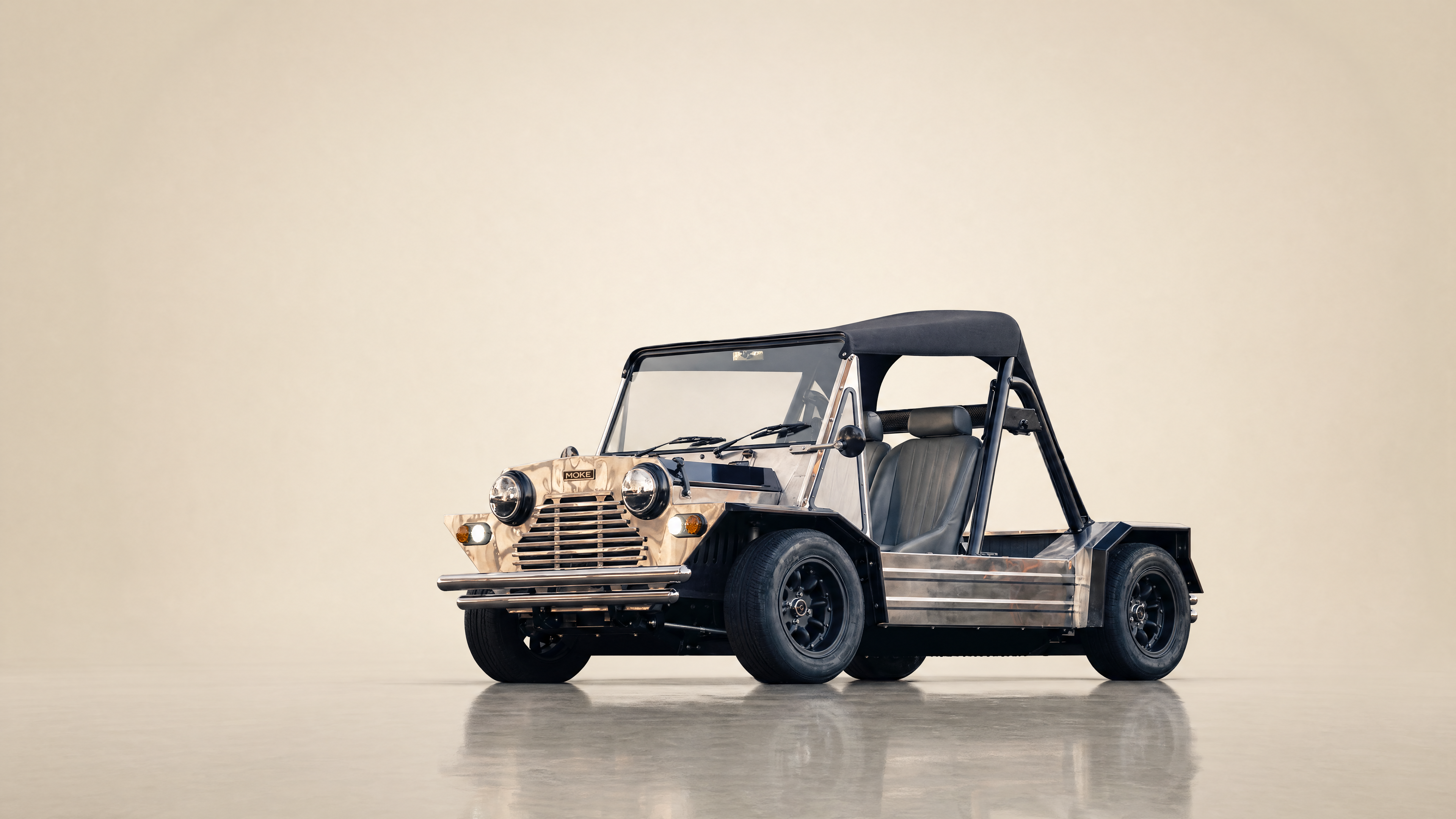 Mini Moke in sand finish, side profile